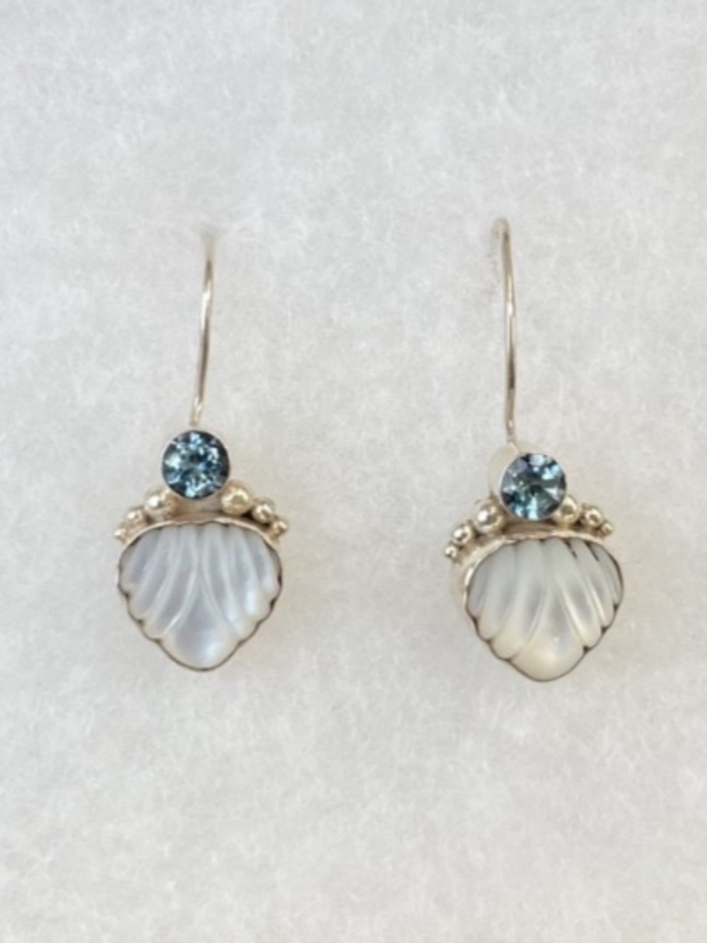 Abalone Heart Drop Earrings with Topaz and Sterling Silver